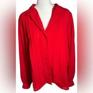 Laura and Jane 14 Red Pleated Front Long Sleeve Blouse